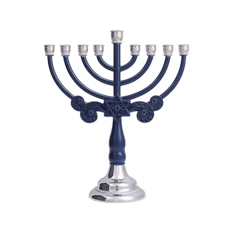 Lilin Menorah Israel yerusah sembilan bintang dahan tempat lilin kronah perak kustom dipoles bermutu Hanukkah