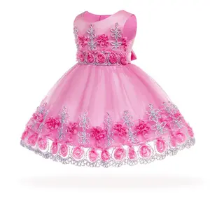 6-24 Maanden Baby Meisje Kant Rose Jurk Roze Prinses Party Verjaardag Bloem Jurk