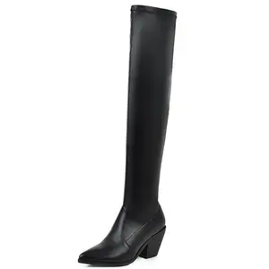 Femmes Sabot Talons Super Bottes Longues OverKnee Grande Taille US 46 Cuisse Haute Bottes Pour Dame Hiver Tirer sur boîte de Nuit Bottes