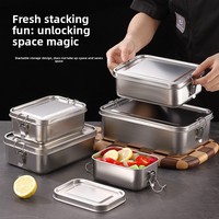 Boîte à lunch carrée moderne minimaliste en acier inoxydable 304 à double compartiment, hermétique et de qualité alimentaire pour le bureau