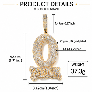 Pendentif Iced Out O Block en gros, couleur or 18 carats, cuivre, zircon 5A, style Hip Hop Streetwear, avec chaîne en corde - Product Image 4