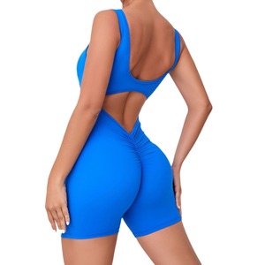 Body sportivo da donna confortevole con scollo a U e schiena scoperta, compressivo, con arricciatura posteriore, per corsa - Product Image 1