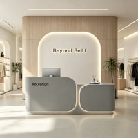 Bureau d'accueil minimaliste en MDF style crème avec tiroirs pour salon de beauté, magasin de vêtements, studio de danse, entreprise