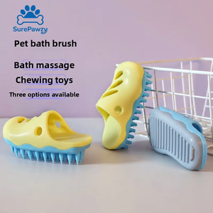 Brosse de bain en plastique souple <span class=keywords><strong>pour</strong></span> chiens et chats, brosse de massage manuelle à poils ergonomiques, accessoires de toilettage et de nettoyage quotidiens - Product Image 1