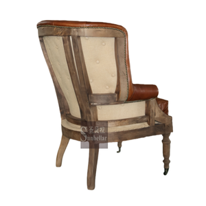 गर्म बिक्री अमेरिकी देहाती लकड़ी डाइनिंग चेयर शीर्ष अनाज चमड़े का बटन वापस टफ्टेड टैन चमड़े के क्लब कुर्सी - Product Image 5