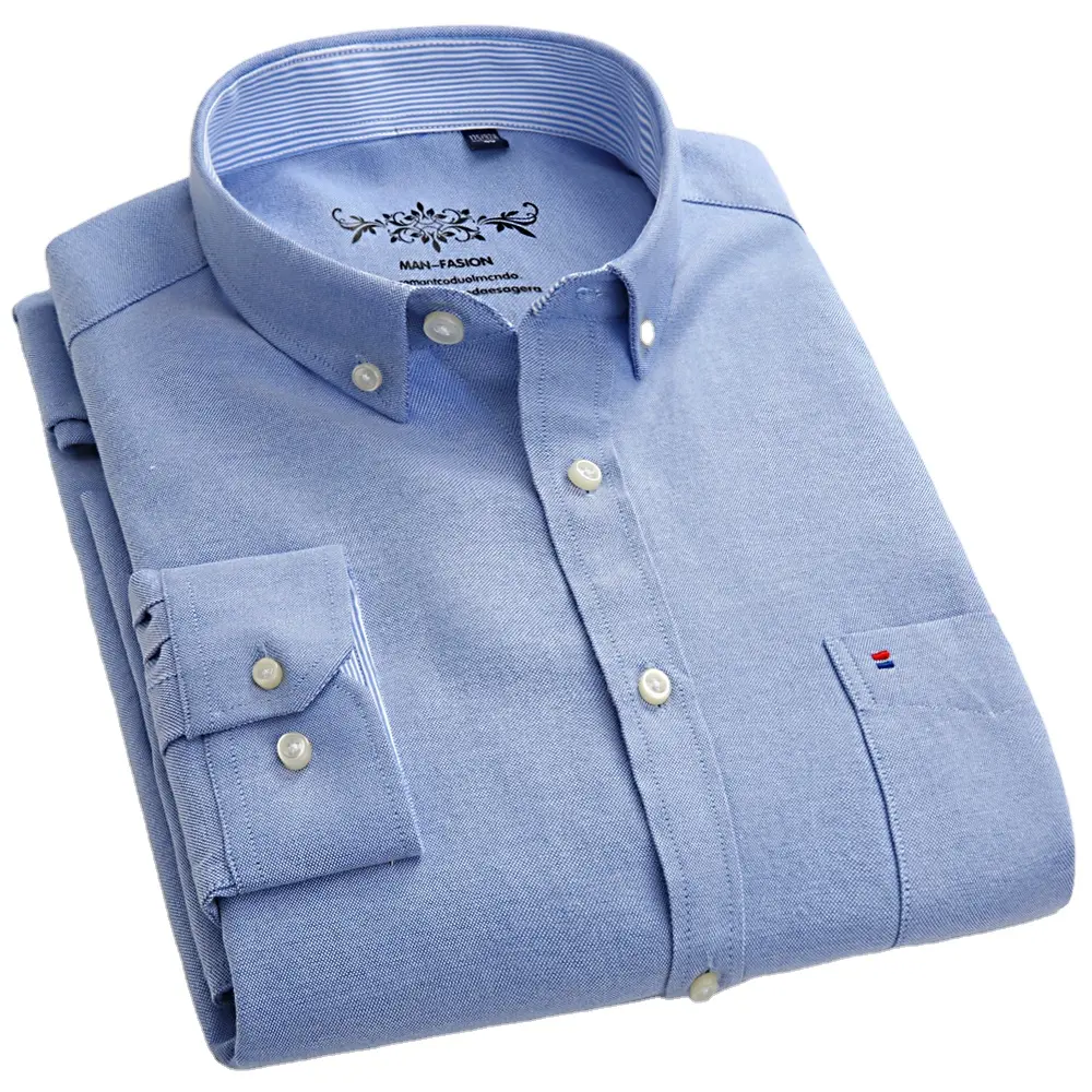 Camisa oxford xadrez listrada masculina, camisa casual de manga comprida, com bolso no peito, gola tradicional para trabalho, camisa grossa