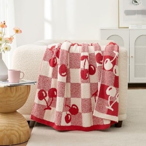 50*60" Factory Custom Premium <b>Red</b> Cherry Bow Strawberry Microfiber <b>Throw</b> Blanket Home Living Room Sofa Blanket - Product Image 5