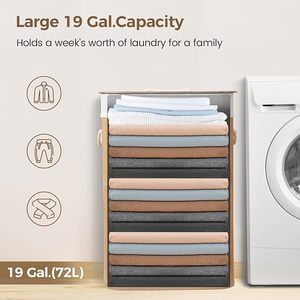 Panier à <span class=keywords><strong>linge</strong></span> en bambou pliable <span class=keywords><strong>de</strong></span> 72L avec poids supplémentaire pour le nettoyage dans les salles <span class=keywords><strong>de</strong></span> <span class=keywords><strong>bain</strong></span> Caractéristiques Couvercle et poignées en corde - Product Image 3