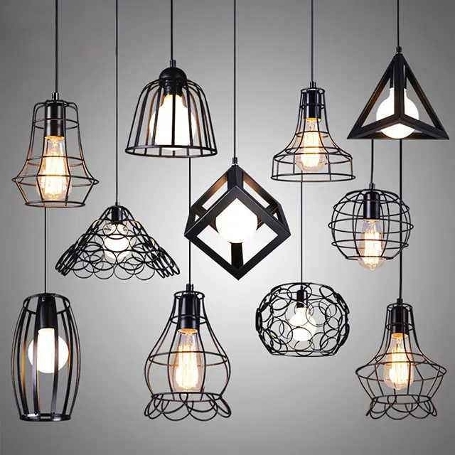 industrial bar dining room kitchen home chandelier pendant light e27 black metal shade modern nordic pendant lamp