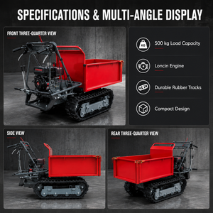 Mini-dumper à chenilles robuste Euro 5, à essence, avec chenilles en caoutchouc, pour vergers, jardins et travaux de construction - Product Image 2