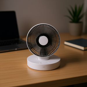 Ventilador de Escritorio Plegable Recargable con Control Remoto, 4 Velocidades, Temporizador, Rotación Automática, Montable en Pared, Plástico Blanco, Motor DC - Product Image 2