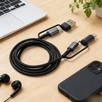 Kabel Multi-Charging 4 in 1 65W USB ke iPhone PD 27W 3A Pengisian Cepat Konduktor Tembaga Murni Jalinan Nilon IOS