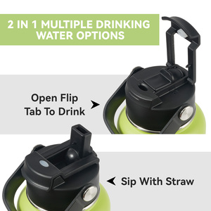 Botella de Agua Deportiva 2 en 1 con Tapa y Pajita Abatible, Triple Pared, Antideslizante, Aislada al Vacío, a Prueba de Fugas, de Acero Inoxidable de Grado Alimenticio - Product Image 3