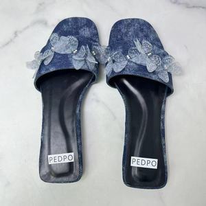 2024 Mù<span class=keywords><strong>a</strong></span> Hè Sản Phẩm Mới Nổi Tiếng Za Thiết Kế Slide Cho Dép Đi Trong Nhà Retro Màu Xanh Denim Mở Bãi Biển Giày Bowknot Chống-Trơn Phẳng Desi - Product Image 4