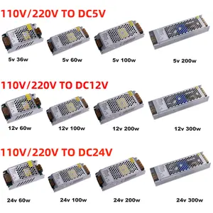 แรงดันไฟฟ้าในปัจจุบันคงที่ Led Driver 5V 12V 24V AC To DC กล้องวงจรปิด Switching Power IP20ในร่ม Slim และ Ultra บาง SMPS แหล่งจ่ายไฟ