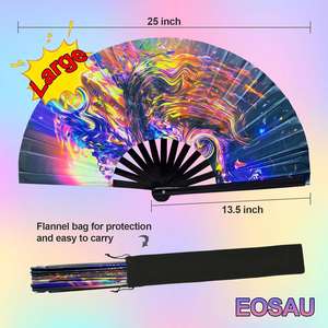 Éventail pliant grand format à motif tourbillon coloré réactif aux UV, éventail claquant de type Kung Fu avec sac de rangement pour festivals, soirées et décoration de scène - Product Image 2