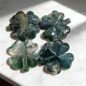 Cristales Naturales de Ágata Musgosa Tallados y Grabados al por Mayor, Trébol de Cuatro Hojas, Rosa, Artesanías de Cristal para Decoración del Hogar - Product Image 1
