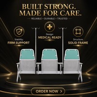 Chaise d'attente hospitalière 3 places pour perfusion, chaise de perfusion en rangée, sièges publics avec poteau porte-perfusion, chaise de perfusion pour clinique médicale