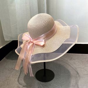 Chapeau de soleil d'été en paille de papier pour femme, avec bord en dentelle et ruban, idéal pour la plage - Vente en gros - Product Image 4