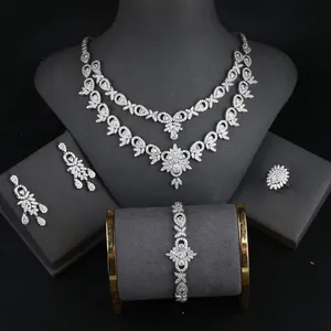 Conjunto de joias luxuoso de zircônia cúbica, quatro peças, estilo indiano, dubai, árabe, para noivas