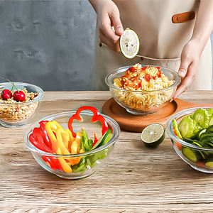 Ensaladera de vidrio de borosilicato transparente redondo grande y ecológico, cuenco de almacenamiento de frutas y verduras para uso doméstico para fiestas - Product Image 5