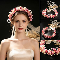 Serre-tête de fleurs artificielles roses et gypsophiles, accessoire de coiffure de mariée, accessoire de photographie de mariage, lot en gros