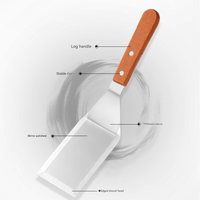 Gadget de cuisine professionnel en acier inoxydable manche en bois barbecue gril Pizza Burger Turner plaque chauffante longue spatule en métal spatule à steak