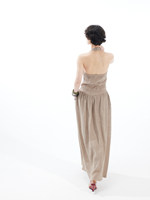 Robe d'été vintage en coton et lin, col en V boutonné, style décontracté, taille froncée