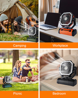Ventilateur de camping extérieur avec batterie externe, 4 vitesses de vent, 3 niveaux d'éclairage LED, ventilateur suspendu rotatif, sortie USB pour pique-nique, pêche, tente