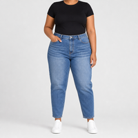 Jeans droits bleus taille haute pour femmes grandes tailles, coupe cheville, en denim, tailles US, OEM ODM