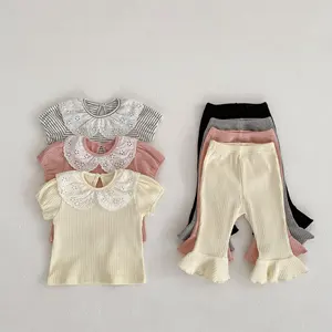 2024 फैशन समर 2पीसी टॉडलर्स सूट कॉटन बुना हुआ प्यारा बेबी आउटफिट सेट