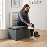 Pouf Ottoman Moderne Pliant en Lin pour Chambre et Salon, Banc de Rangement, Repose-Pieds de Lit, Tabouret Pliable