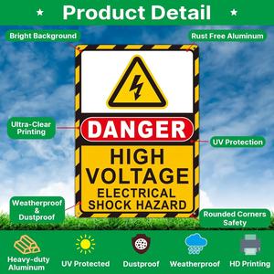 Hava koşullarına dayanıklı paslanmaz alüminyum yüksek voltaj işareti tehlike elektrik çarpması tehlikesi uyarı işareti yüksek görünürlük elektrik işareti - Product Image 2