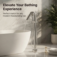 Robinet de bain autoportant en laiton chromé brossé contemporain avec poignée unique et cartouche en céramique, douchette à main BigTube incluse