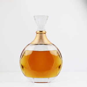 Riutilizzabile unico 250 Ml 500 Ml piatto rotondo bottiglia di liquore di vetro con tappo di sughero per vino <span class=keywords><strong>whisky</strong></span> decanter - Product Image 1