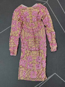 Robe de soirée pour femme, design sexy, en maille ornée de strass roses scintillants, style costume de <span class=keywords><strong>danse</strong></span> du Xinjiang, pour fête d'anniversaire et célébrations - Product Image 3