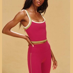 Débardeur de sport et yoga pour <span class=keywords><strong>femme</strong></span>, style Y2K, avec étiquette personnalisée, biais contrastant, bretelles fixes et encolure dégagée - Product Image 1