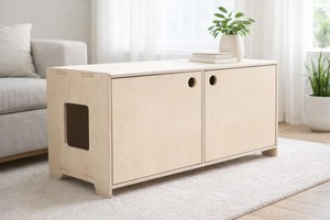Meuble moderne double pour litière, en bois de la Baltique, pour plusieurs chats, meuble dissimulé pour animaux de compagnie, support TV, rangement et contrôle des odeurs pour la maison, OEM - Product Image 2