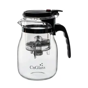 Cafetera de vidrio CnGlass, taza de té de vidrio resistente al calor, botón de presión de borosilicato, tetera de vidrio con infusor extraíble