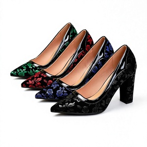 <b>Women</b> Floral Print Pumps Pointed Toe Thick Heel Slip on <b>Formal</b> Dress <b>Shoes</b> Spring Autumn - Product Image 4
