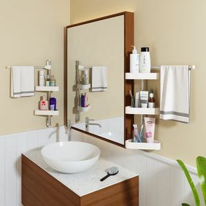 Serviette murale en <span class=keywords><strong>acier</strong></span> <span class=keywords><strong>inoxydable</strong></span> à 5 niveaux antirouille blanc flottant salle de bain rotatif télescopique coin rangement étagère de <span class=keywords><strong>douche</strong></span> - Product Image 3