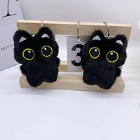 Porte-clés en peluche chat noir mignon aux grands yeux, petit pendentif jouet qui couine pour sac