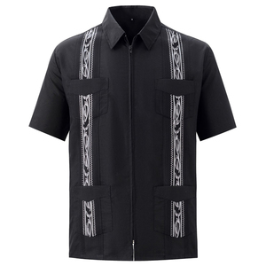 Camisas de manga corta para hombre de Guayabera cubana, camisas de verano con cremallera para hombre con cuatro bolsillos OEM - Product Image 2