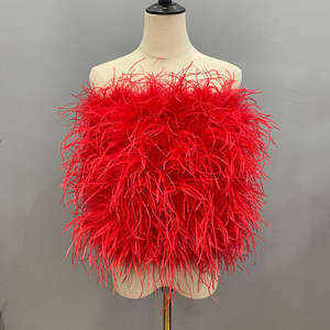 Top Corto Elástico sin Tirantes con Plumas de Avestruz Auténticas para Mujer, Camisola, Sujetador - Product Image 6