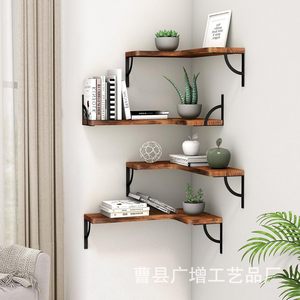 Wooden Corner <b>Shelf</b> Wall Mounted Retro Color 4 Tier Multipurpose Display <b>Rack</b> For Home Living Room Decor - Product Image 2