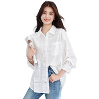 Chemise Blanche Femme Chuying à Manches Longues, Nouvelle Collection Printemps 2026, Broderie Creuse, Haut Élégant en Pur Coton pour Femme