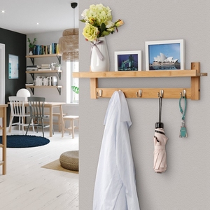 ที่แขวนหมวกไม้ไผ่ติดผนัง5ตะขอไม้เสื้อโค้ท - Product Image 1
