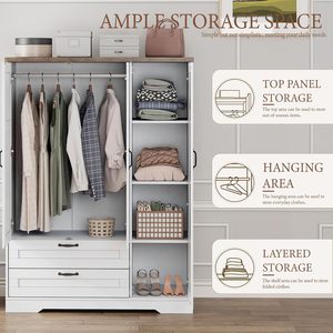 Armario de Madera SENYU con Cajones y Estantes para Colgar Ropa, Armario Estilo Rústico para Gran Espacio de Almacenamiento - Product Image 6