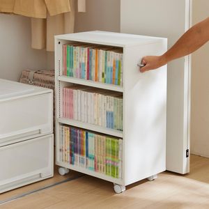 Meuble de salon moderne Bell <span class=keywords><strong>Maison</strong></span>, panneau en bois, rangement de livres réglable, placard coulissant, roulettes, dimensions G - Product Image 4