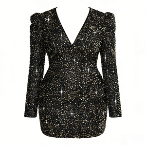 <span class=keywords><strong>Robe</strong></span> moulante noire personnalisée OEM pour femme, col plongeant, sexy, pour soirée de bal, soirée, printemps, décontractée - Product Image 1